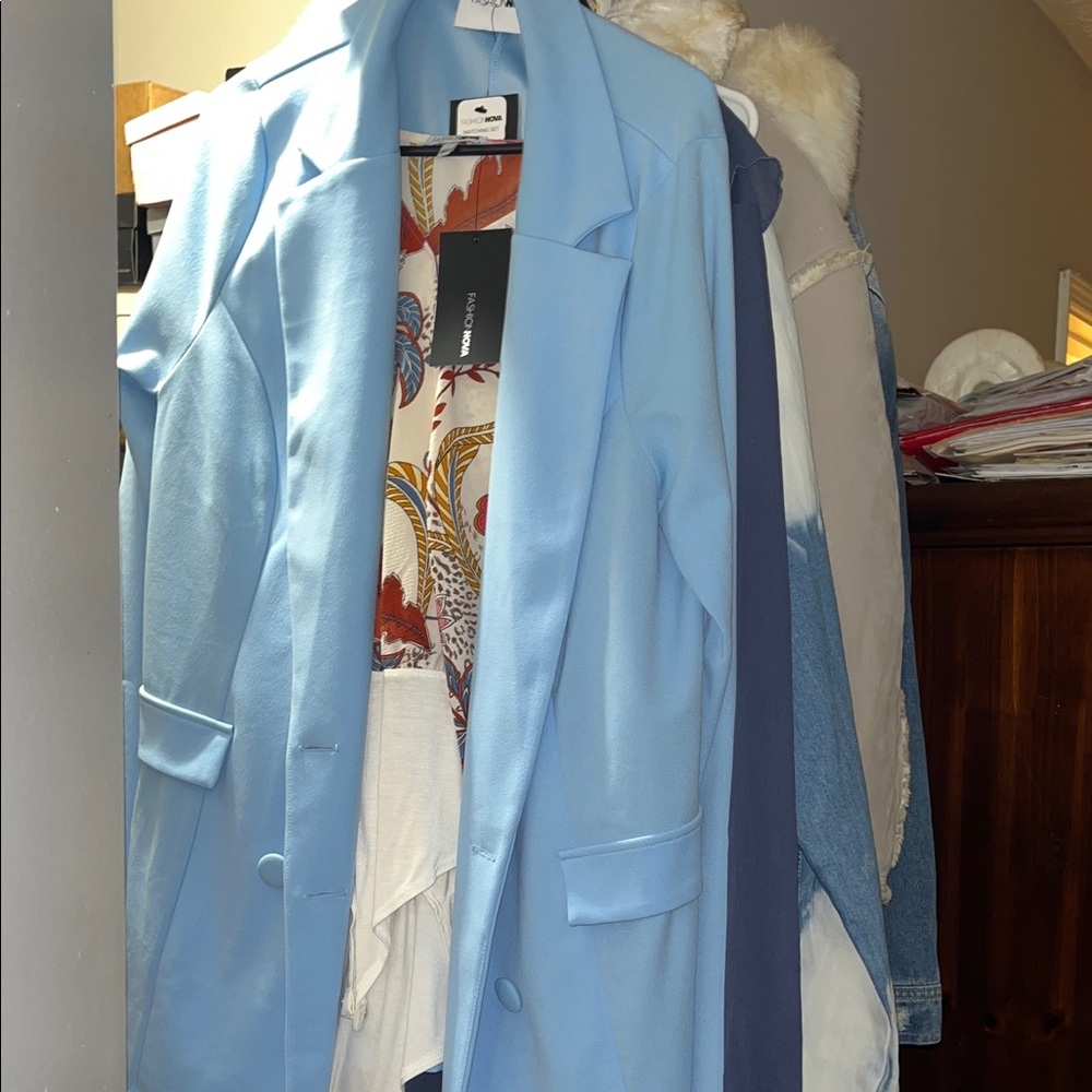 Fashion Nova Light Blue Women's three piece suit.